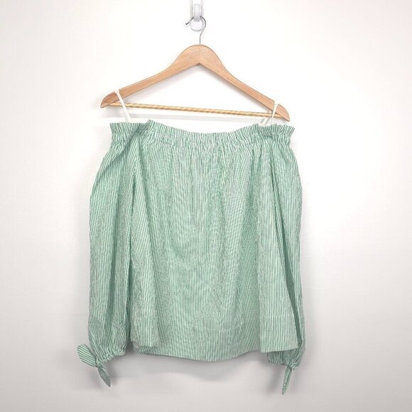 Lilly Pulitzer Top Jamielynn Off-The-Shoulder Green Stripe Top XL - Picture 8 of 13